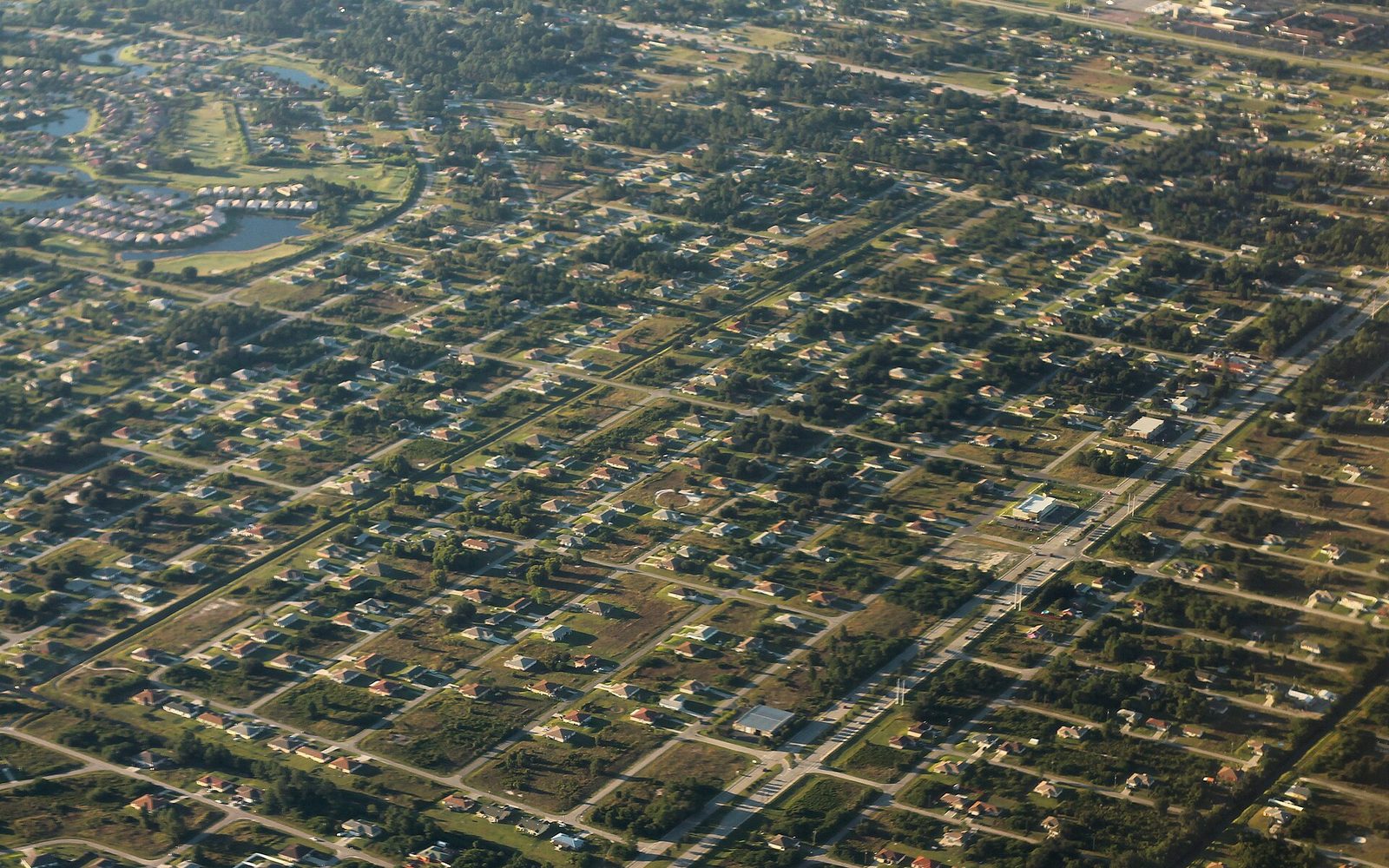 Aerial view of the open residential grid of Lehigh Acres
