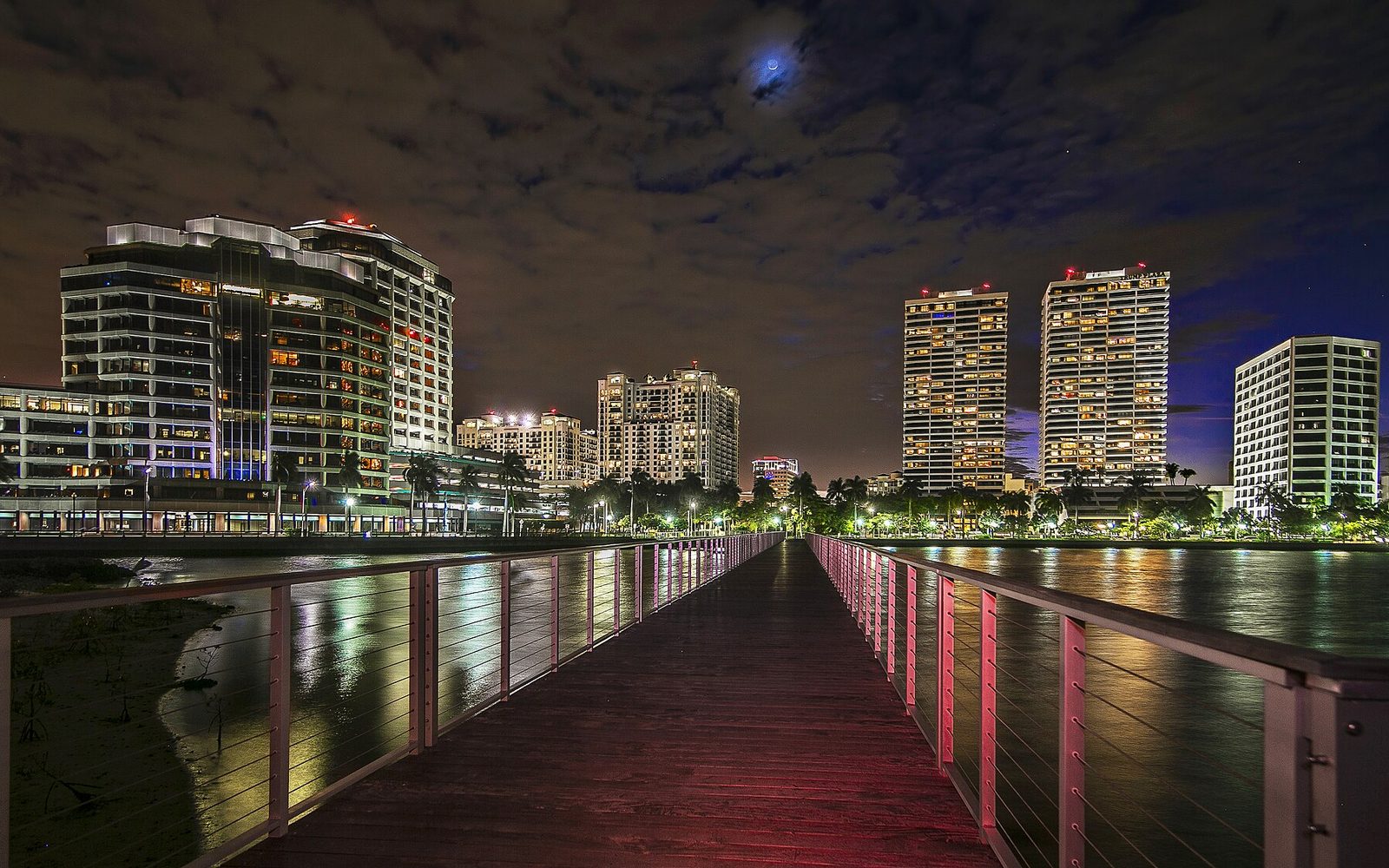 West Palm Beach waterfront and skyline at dusk
