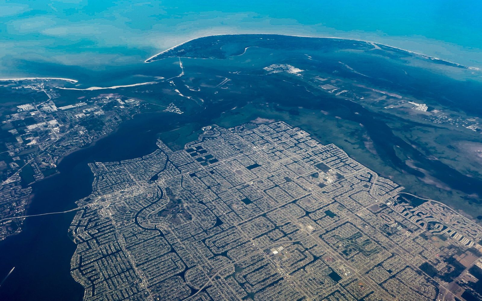 Aerial view of the canal network of Cape Coral