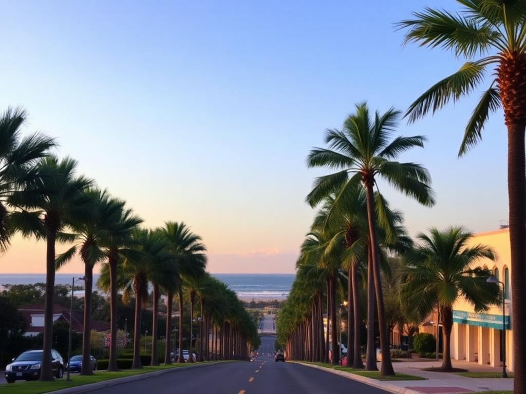 Palm-lined avenue typical of the Southwest Florida coast